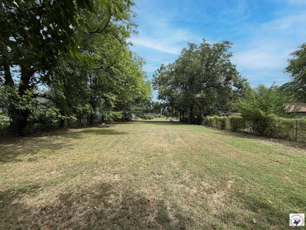 Open lot with mature trees at 124 E Crockett